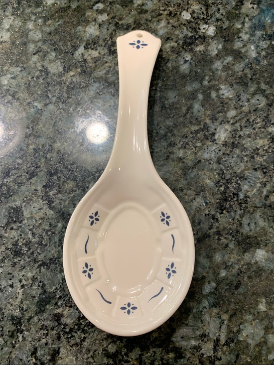 Longaberger Other - Longeberger Pottery Cream Ceramic Spoon Rest with Blue Floral Accents